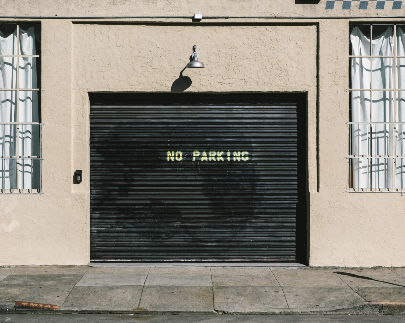 A garage with no parking on the front